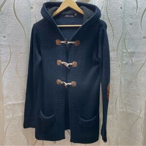 Dex Navy Toggle Cardigan with Brown Accents
